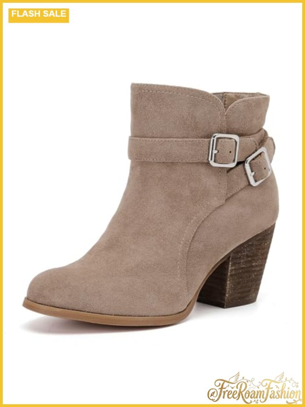 Wide Width Ankle Boots Vegan Suede Block Heel Side Zipper Booties
